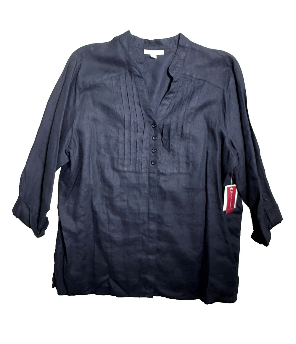 Women's Black Linen Button Front Shirt Tunic NEW Tags Sz 24W Plus JM Collection